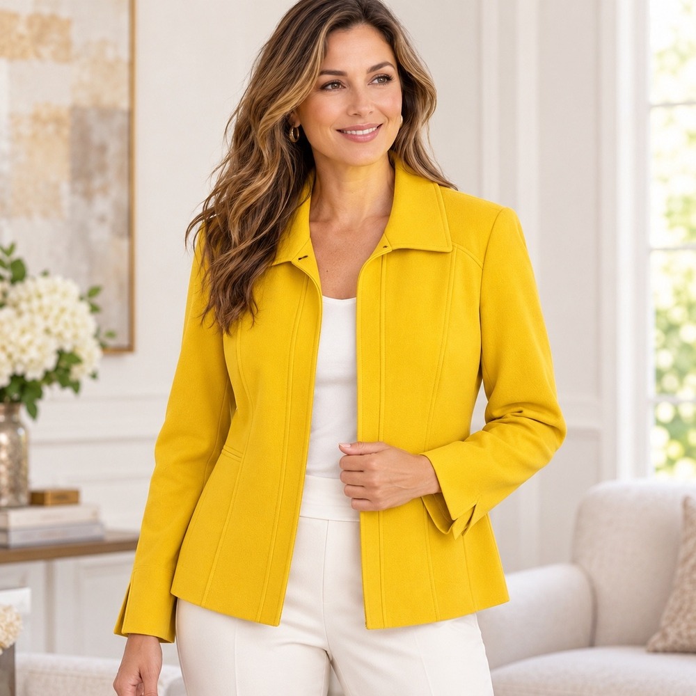Kasper Mustard Yellow Open Front Blazer Jacket Size 16 Career Workwear